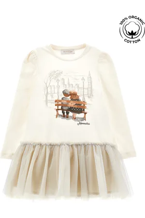 MONNALISA Organic cotton dress with tulle