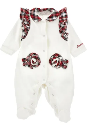 MONNALISA Chenille playsuit with tartan trim