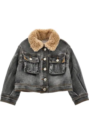 MONNALISA Plush collar denim jacket