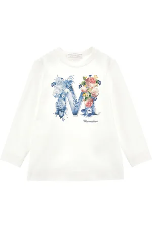 MONNALISA Logo print cotton T-shirt with rhinestones