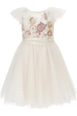 MONNALISA Tulle dress with sequin embroidery