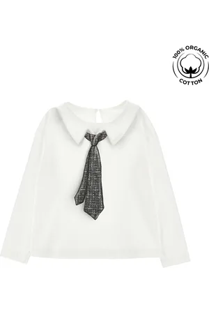 MONNALISA Black tie organic cotton blouse