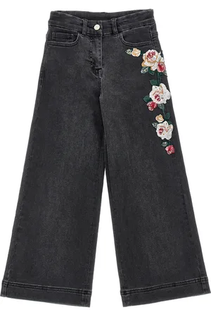 MONNALISA Embroidered denim trousers