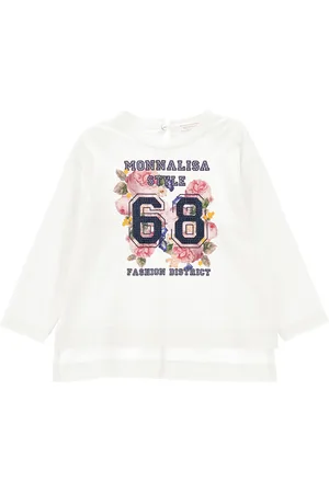 MONNALISA Rhinestone cotton maxi T-shirt with slits
