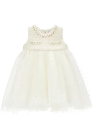 MONNALISA Sleeveless tulle and boucl?? dress