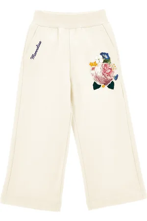 MONNALISA Embroidered fleece palazzo trousers
