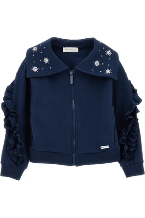 MONNALISA Zip-up sweatshirt with crystals and ruffles