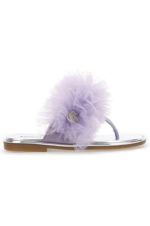 MONNALISA Nappa leather thong sandals with tulle ruffle