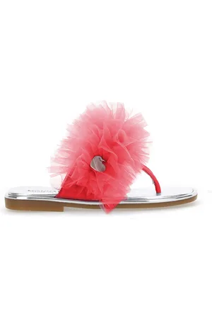 MONNALISA Nappa leather thong sandals with tulle ruffle
