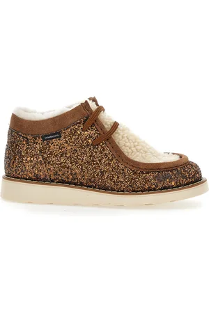 MONNALISA Sheepskin rhinestone lace-up shoes