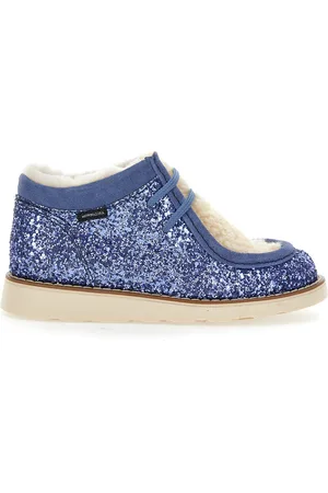 MONNALISA Sheepskin rhinestone lace-up shoes