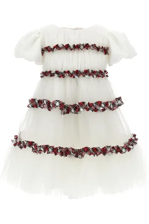 MONNALISA Tartan pleated tulle dress