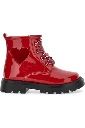 MONNALISA Patent leather combat boots with heart