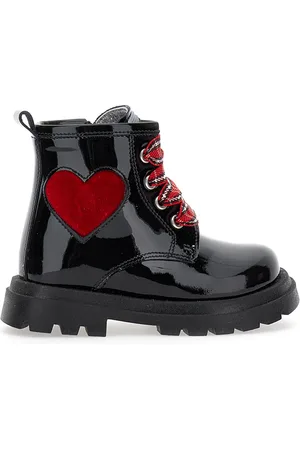 MONNALISA Patent leather combat boots with heart