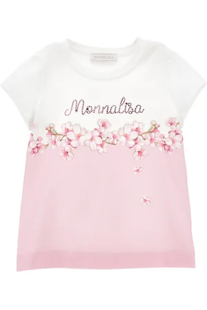 MONNALISA Two-tone cotton T-shirt with rhinestones