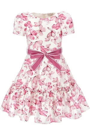 MONNALISA Cotton satin dress with butterfly print