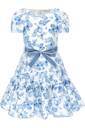 MONNALISA Cotton satin dress with butterfly print