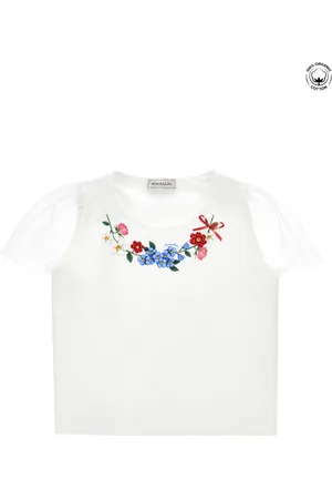 MONNALISA Organic cotton t-shirt with tulle sleeves