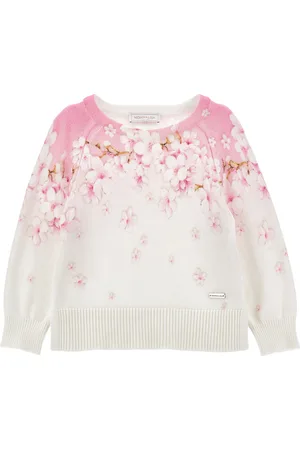 MONNALISA Peach blossom viscose cotton sweater