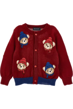 MONNALISA Merino teddy bear inlay cardigan