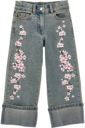MONNALISA Jeans embroidered with peach flowers