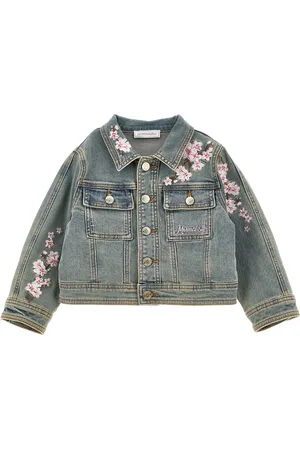 MONNALISA Peach flower embroidered denim jacket