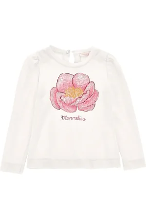 MONNALISA Cotton T-shirt with anemone embroidery