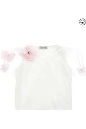 MONNALISA Organic cotton top with tulle sleeves