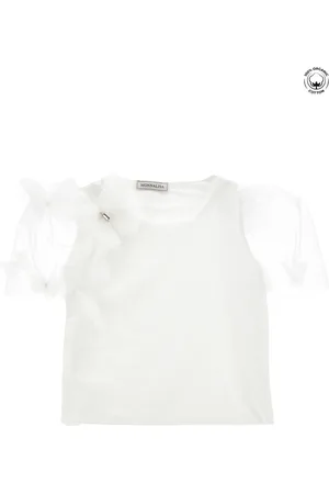MONNALISA Organic cotton top with tulle sleeves