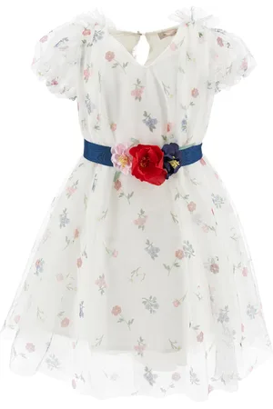 MONNALISA Botanical Print Tulle Dress
