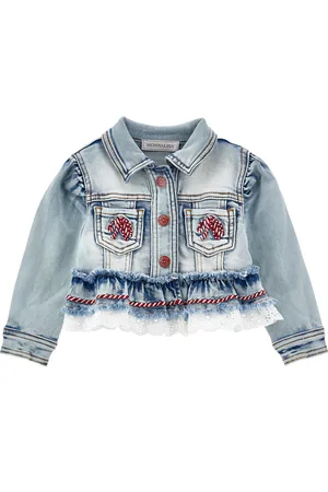 MONNALISA Denim jacket with embroidery and lace