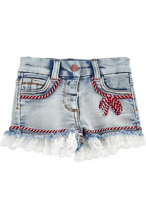 MONNALISA Denim shorts with embroidery and lace