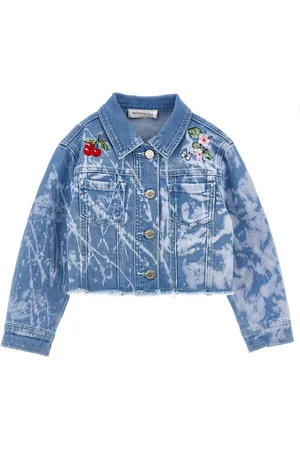 MONNALISA Rhinestone embroidered denim jacket