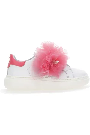 MONNALISA Nappa leather and tulle sneakers