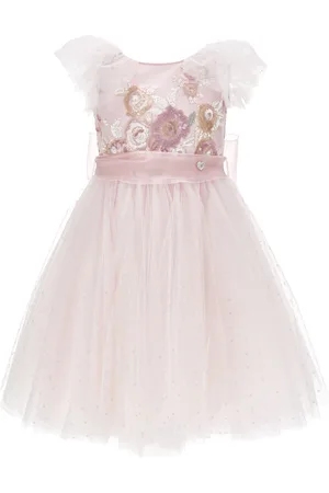 MONNALISA Tulle dress with sequin embroidery