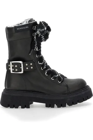 MONNALISA Rock sheepskin-lined leather combat boots