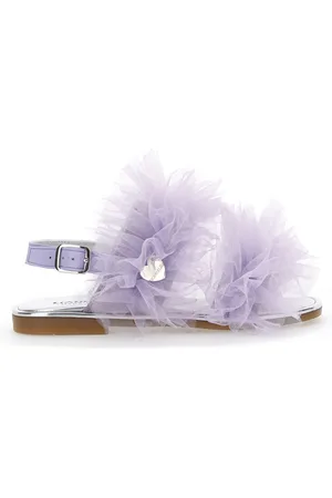 MONNALISA Nappa leather sandals with tulle ruffles
