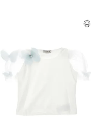 MONNALISA Organic cotton top with tulle sleeves