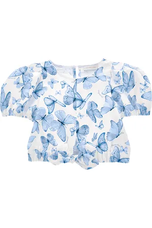 MONNALISA Butterfly Print Satin Top