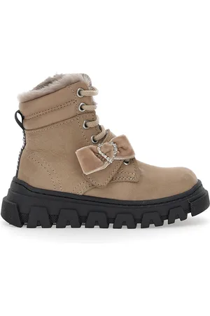 MONNALISA Sheepskin-lined nappa and nubuck combat boots