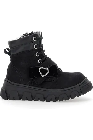 MONNALISA Sheepskin-lined nappa and nubuck combat boots
