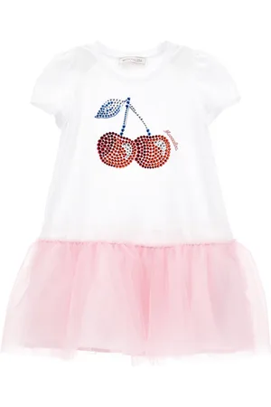MONNALISA Cotton dress with embroidered cherries