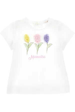 MONNALISA Cotton T-shirt with tulip print in tulle