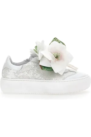 MONNALISA Sneakers in leather and sequins with magnolia
