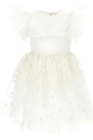 MONNALISA Tulle dress with leaf embroidery