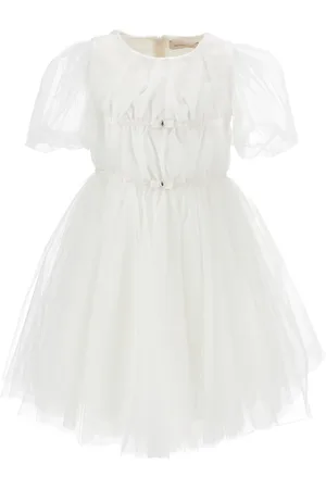 MONNALISA Silk-touch tulle dress with ribbons