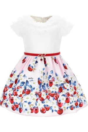 MONNALISA Cotton dress with cherry print ruffles