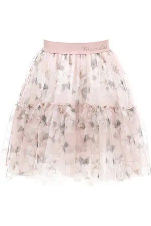 MONNALISA Magnolia print tulle skirt