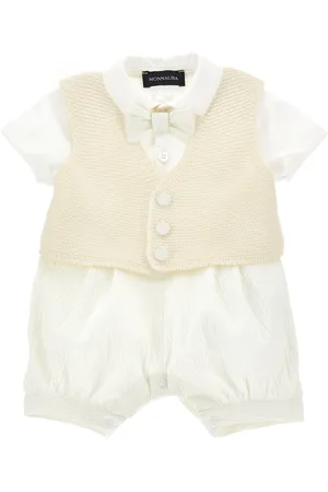 MONNALISA Seersucker romper with bow tie