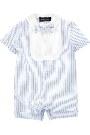 MONNALISA Seersucker romper with bow tie